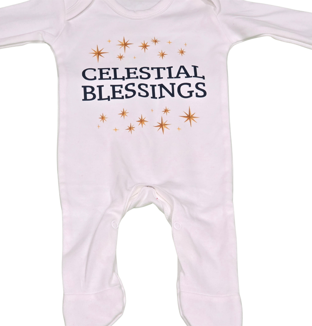 Celestial Blessings Sleepsuit & Shawl Set – 100% Cotton | Newborn–12 Months