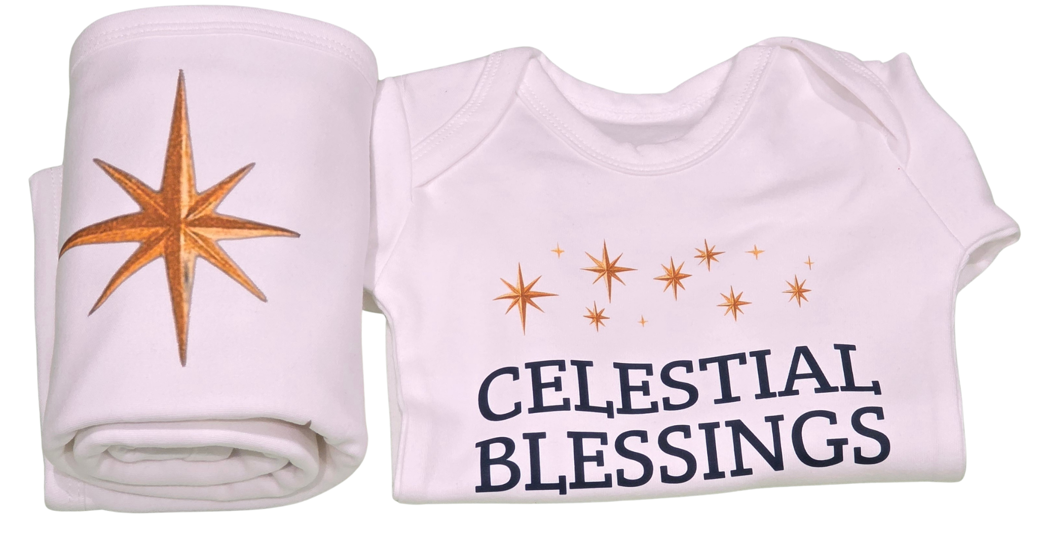 Celestial Blessings Sleepsuit & Shawl Set – 100% Cotton | Newborn–12 Months