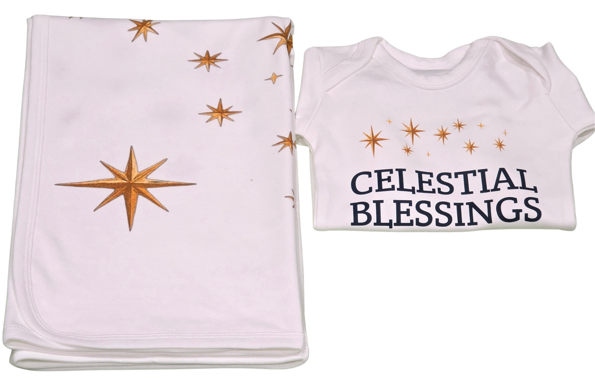 Celestial Blessings Sleepsuit & Shawl Set – 100% Cotton | Newborn–12 Months