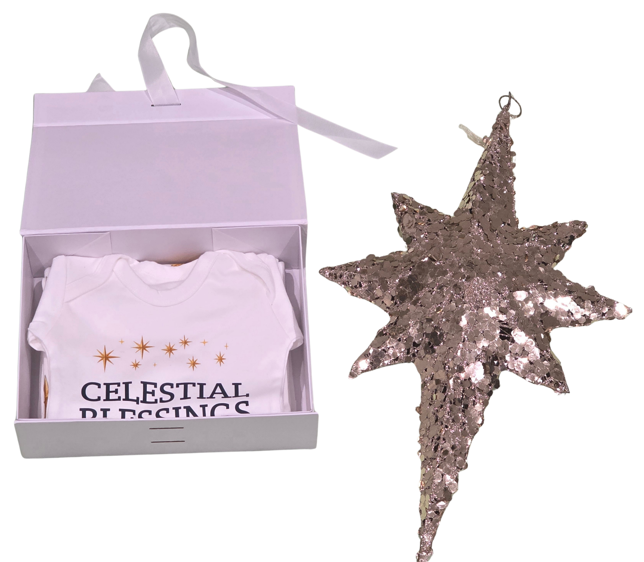 Celestial Blessings Sleepsuit & Shawl Set – 100% Cotton | Newborn–12 Months