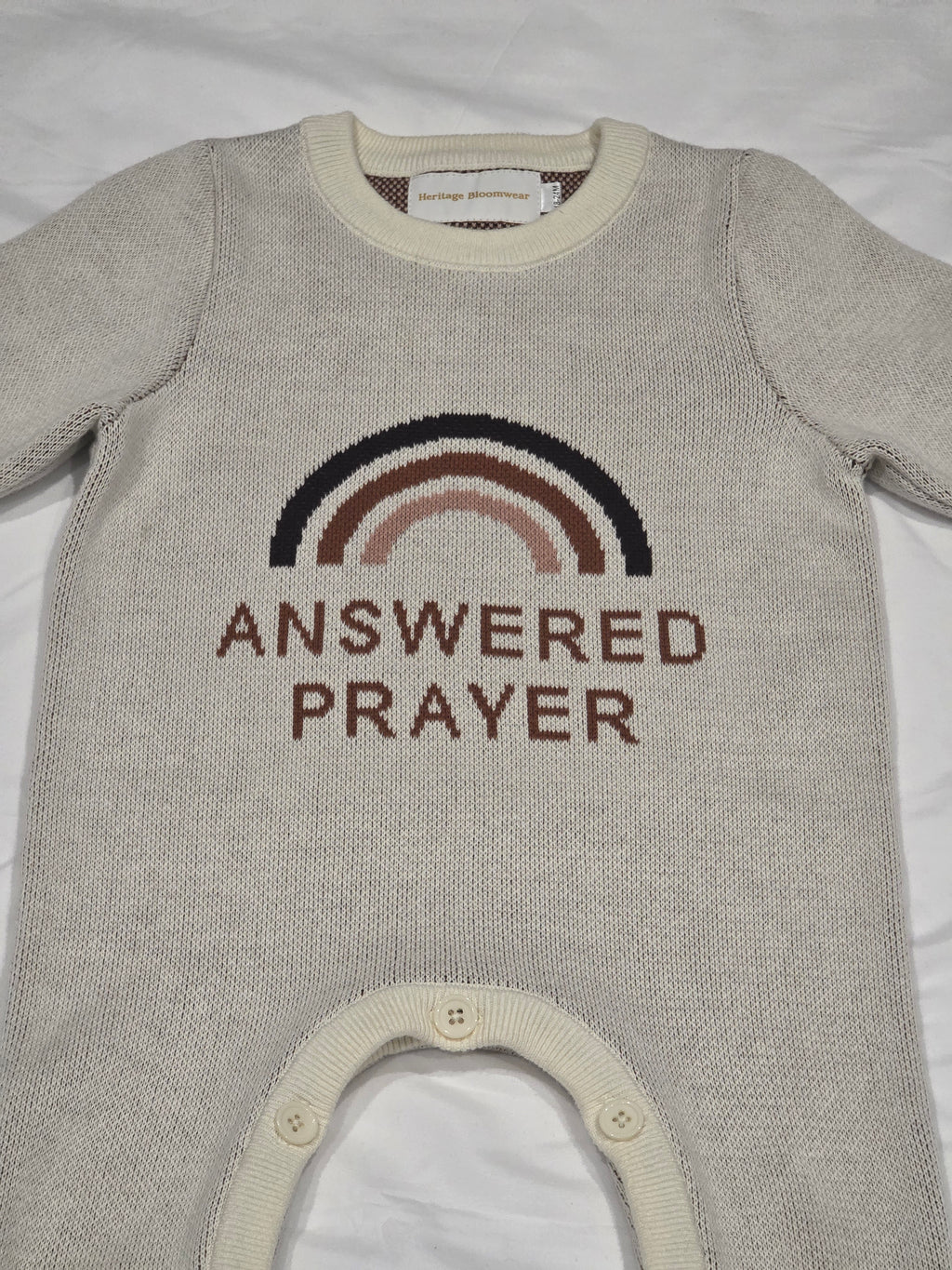 Answered Prayer Knitted Baby Romper – Faith-Based Newborn Outfit (Two Colours)