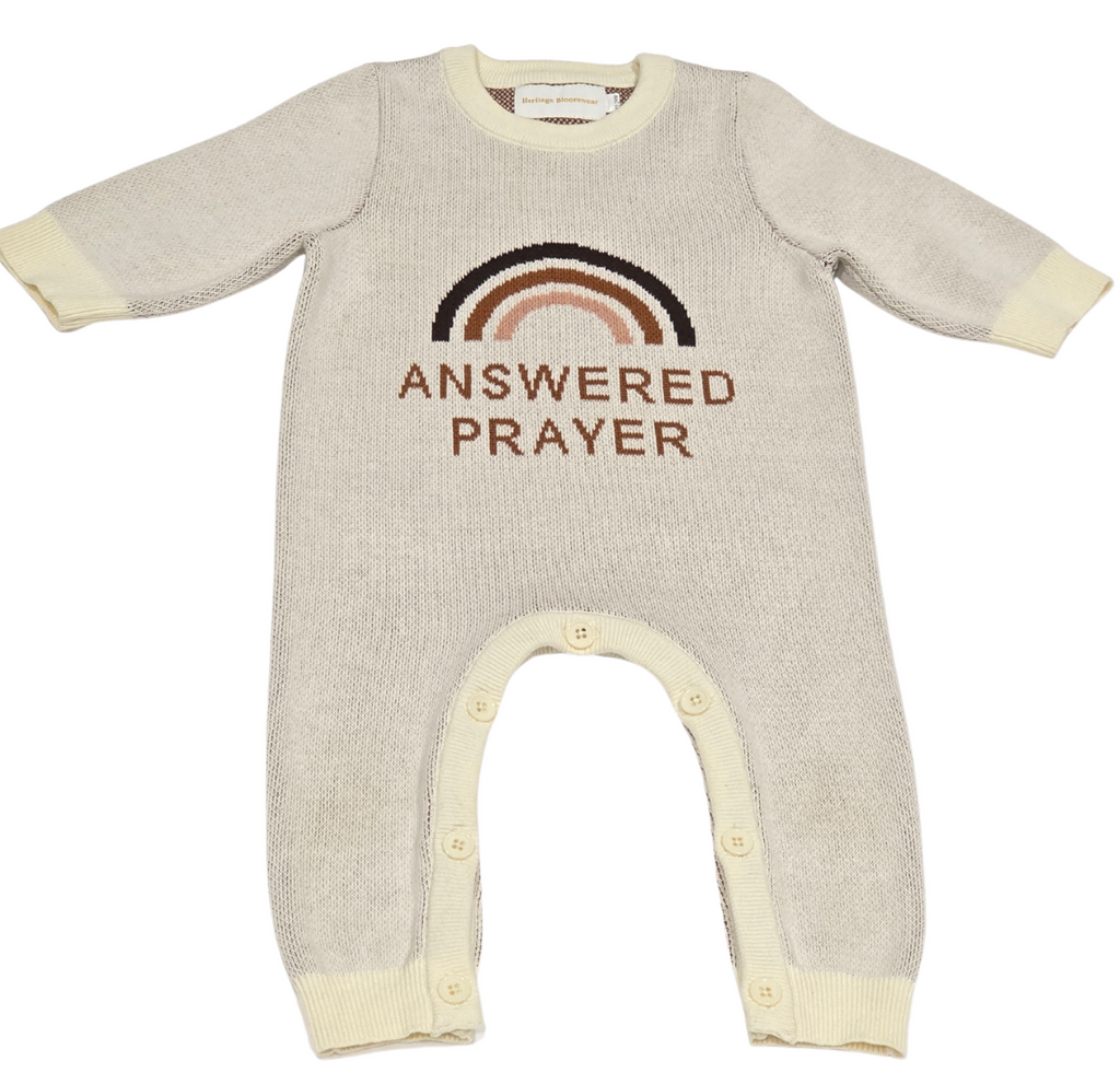Answered Prayer Knitted Baby Romper – Faith-Based Newborn Outfit (Two Colours)
