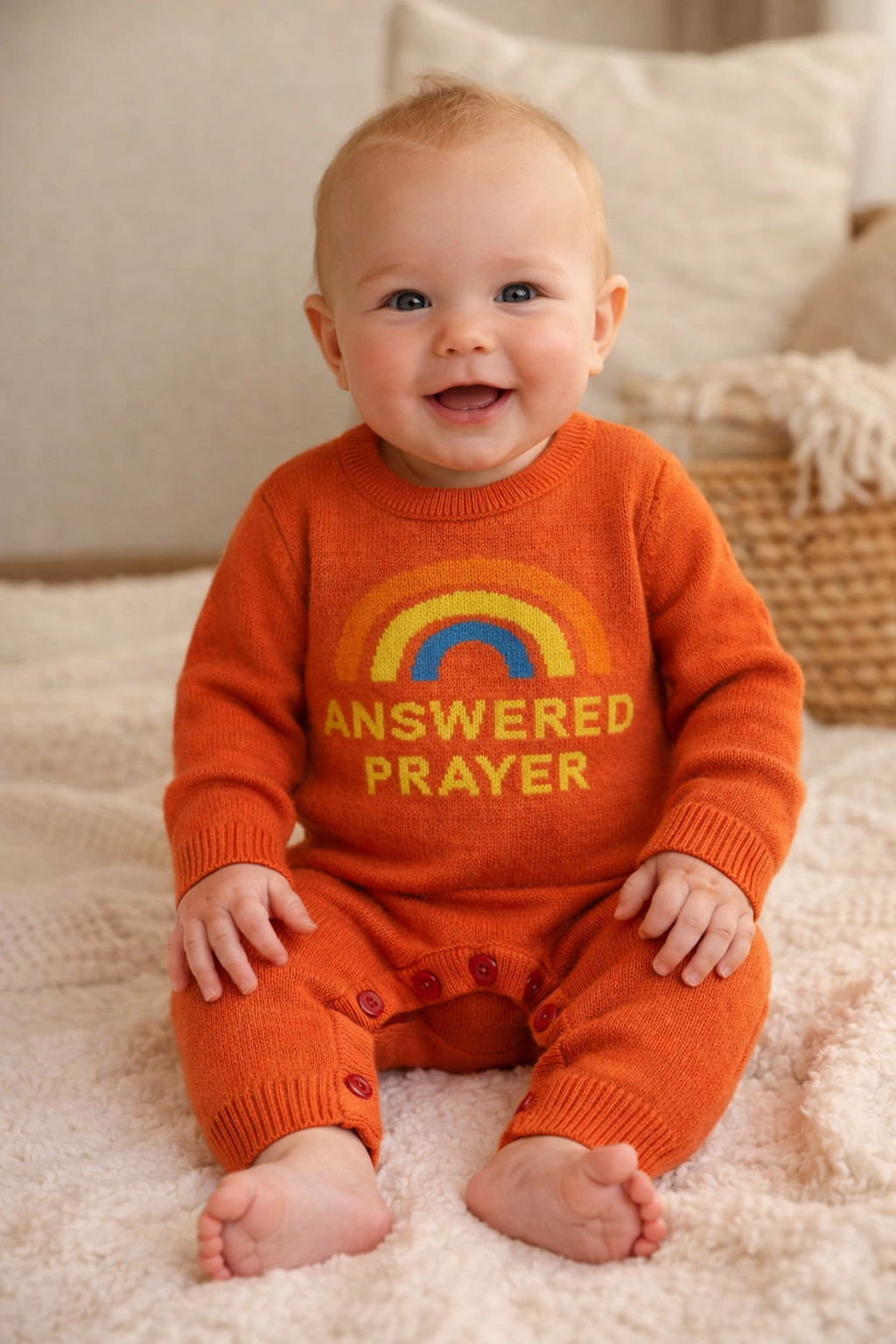 Answered Prayer Knitted Baby Romper – Faith-Based Newborn Outfit (Two Colours)