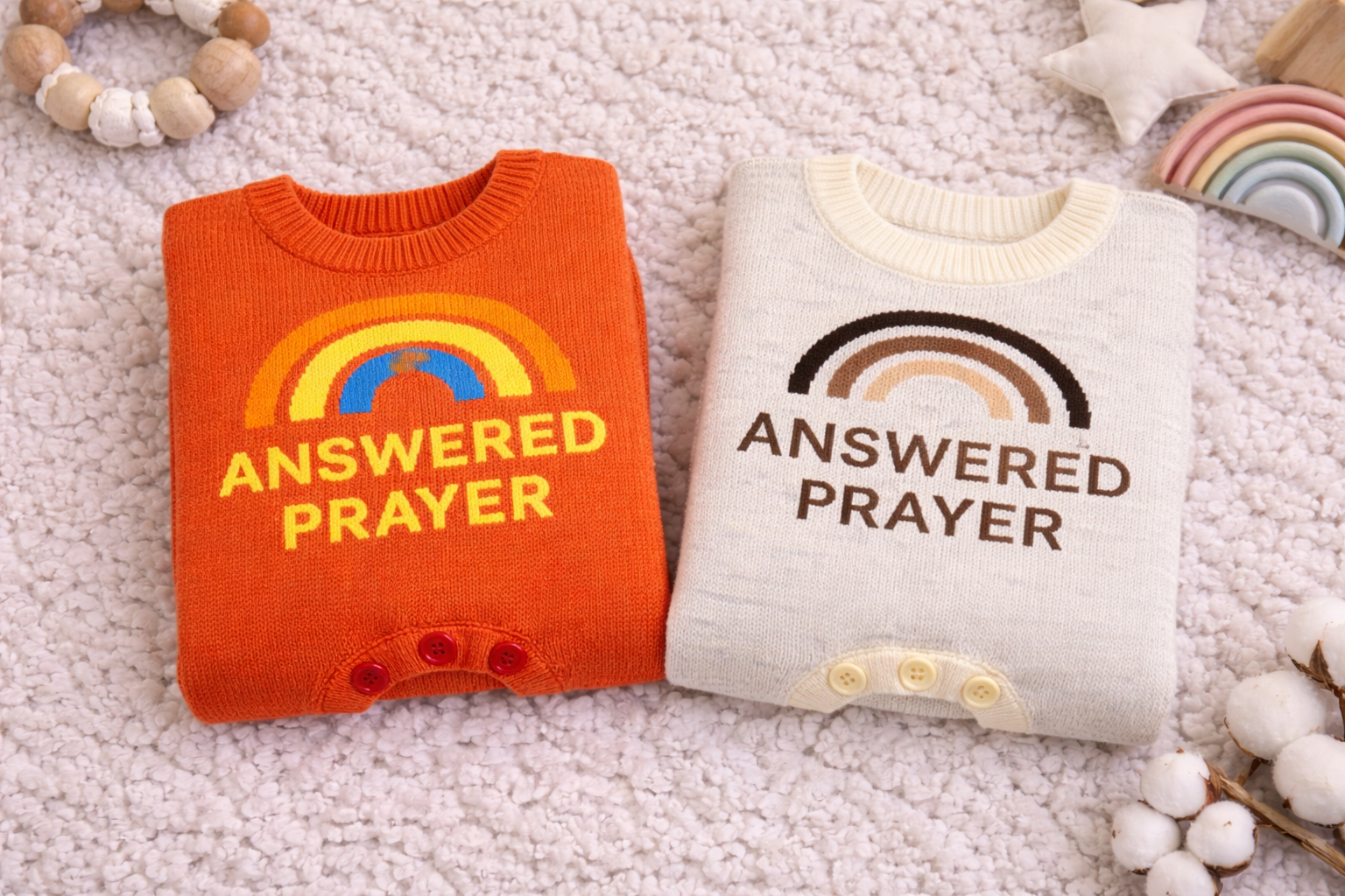 Answered Prayer Knitted Baby Romper – Faith-Based Newborn Outfit (Two Colours)