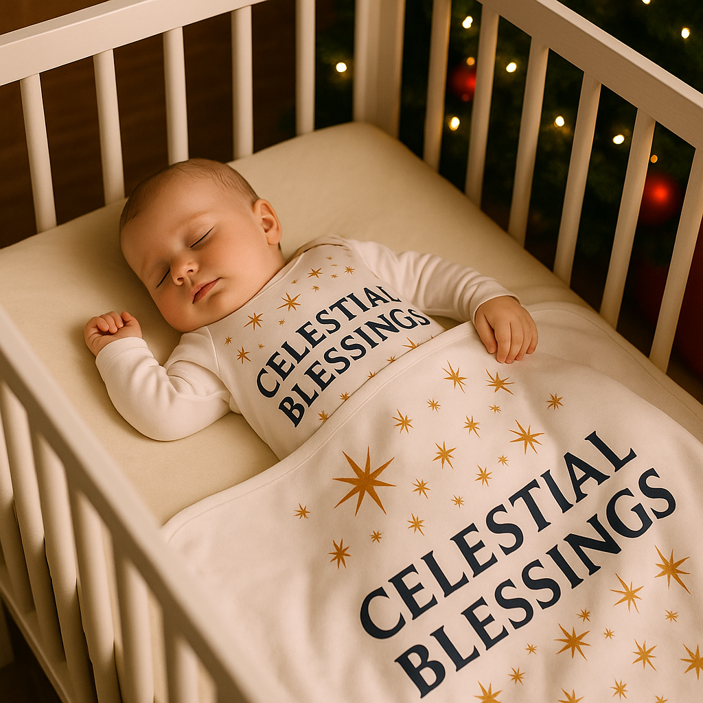Celestial Blessings Sleepsuit & Shawl Set – 100% Cotton | Newborn–12 Months
