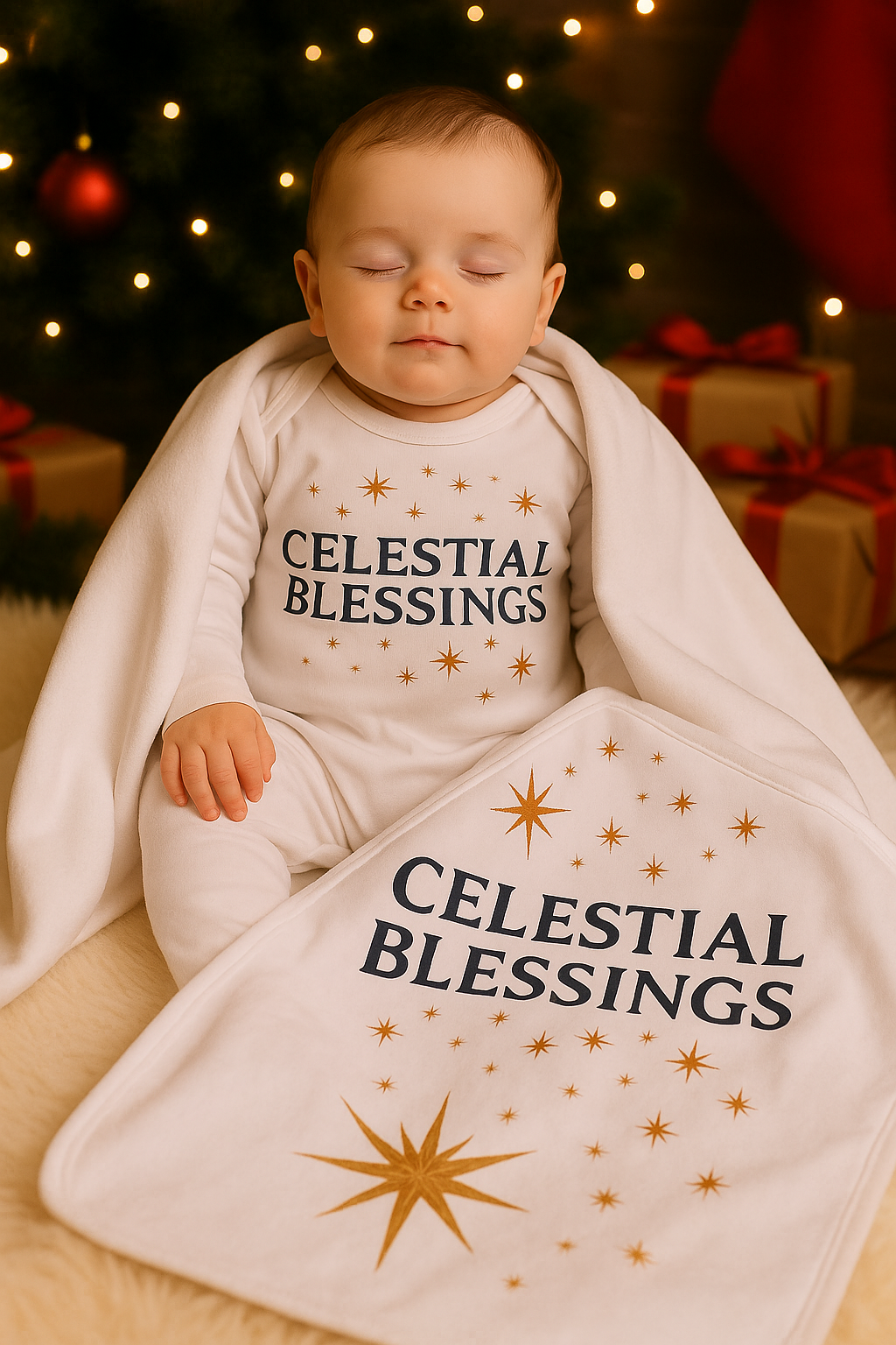 Celestial Blessings Sleepsuit & Shawl Set – 100% Cotton | Newborn–12 Months