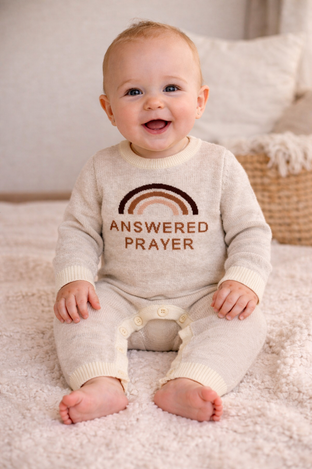 Answered Prayer Knitted Baby Romper – Faith-Based Newborn Outfit (Two Colours)
