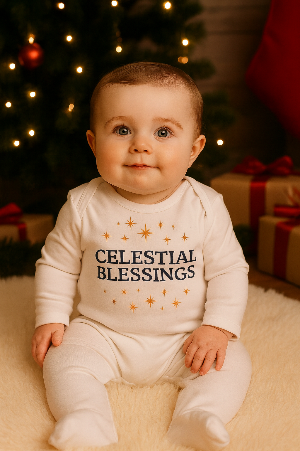 Celestial Blessings Sleepsuit & Shawl Set – 100% Cotton | Newborn–12 Months