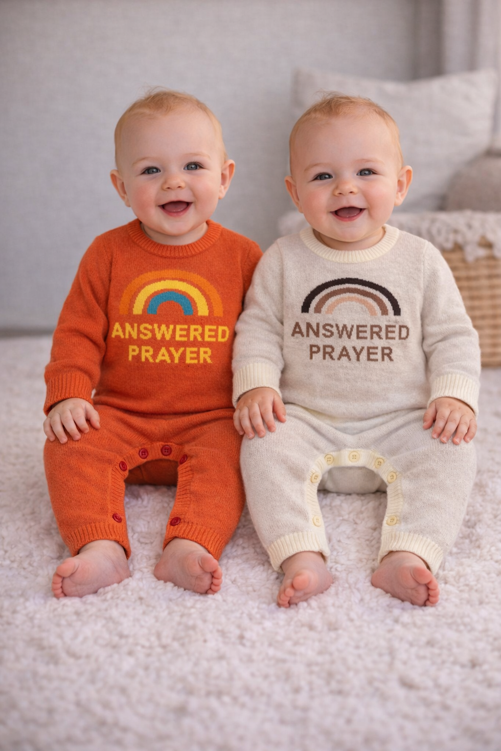 Answered Prayer Knitted Baby Romper – Faith-Based Newborn Outfit (Two Colours)